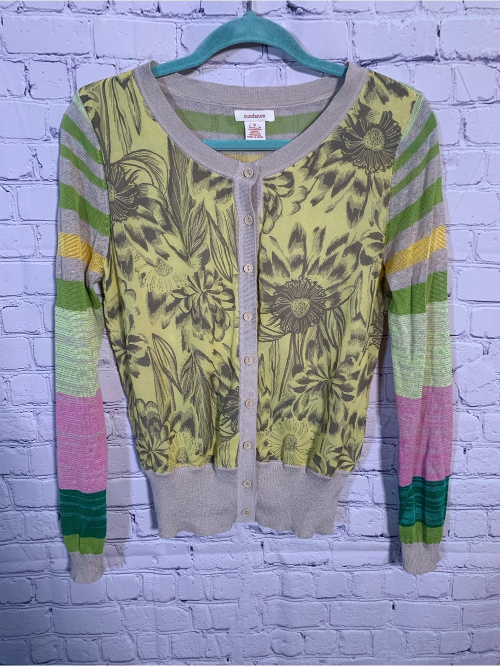 Sundance Womens Floral Linen & Silk Blend Cardigan Sheer & Knit Sz S Artsy Rave